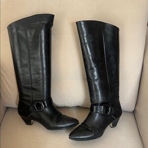 Nine West Black Leather Heeled Boots with buckle